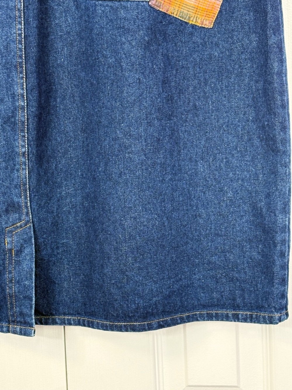 Vintage Sudden Impact Blue Denim Plaid Print Patchwork Jean Skirt 20 - Picture 15 of 16